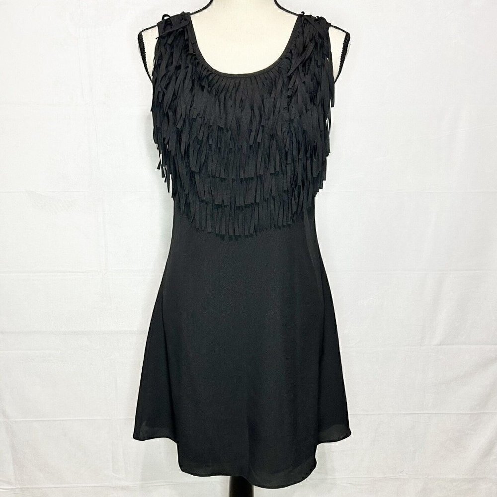 Ya Los Angeles Black Front Fringe A-Line Dress Sz M